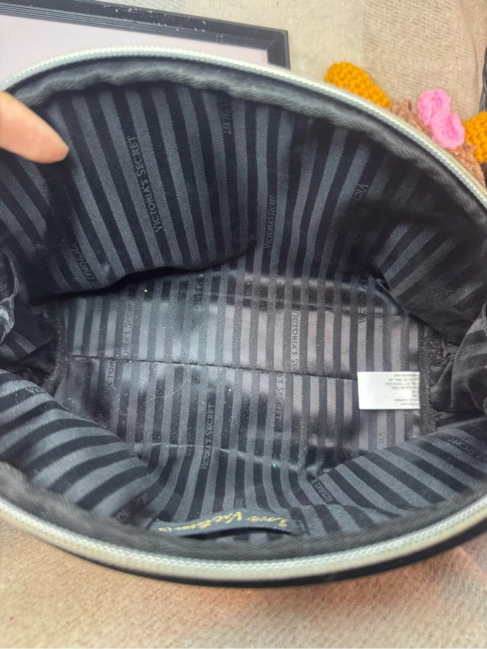 PINK Victoria's Secret Pink & White Striped Tropical Anchor Cosmetic Bag